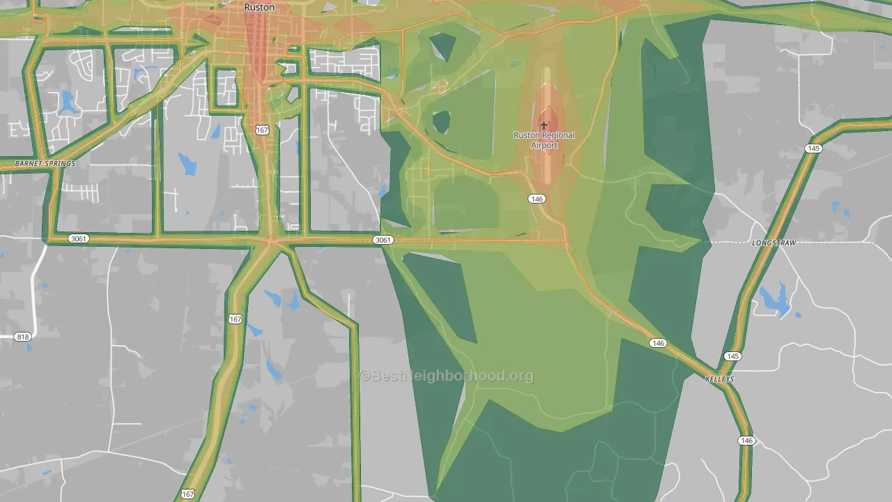 Kelleys, LA Map of Noise Levels in Kelleys