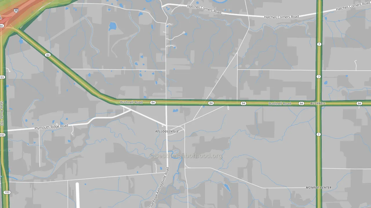 Kelloggsville, OH Map of Noise Levels in Kelloggsville