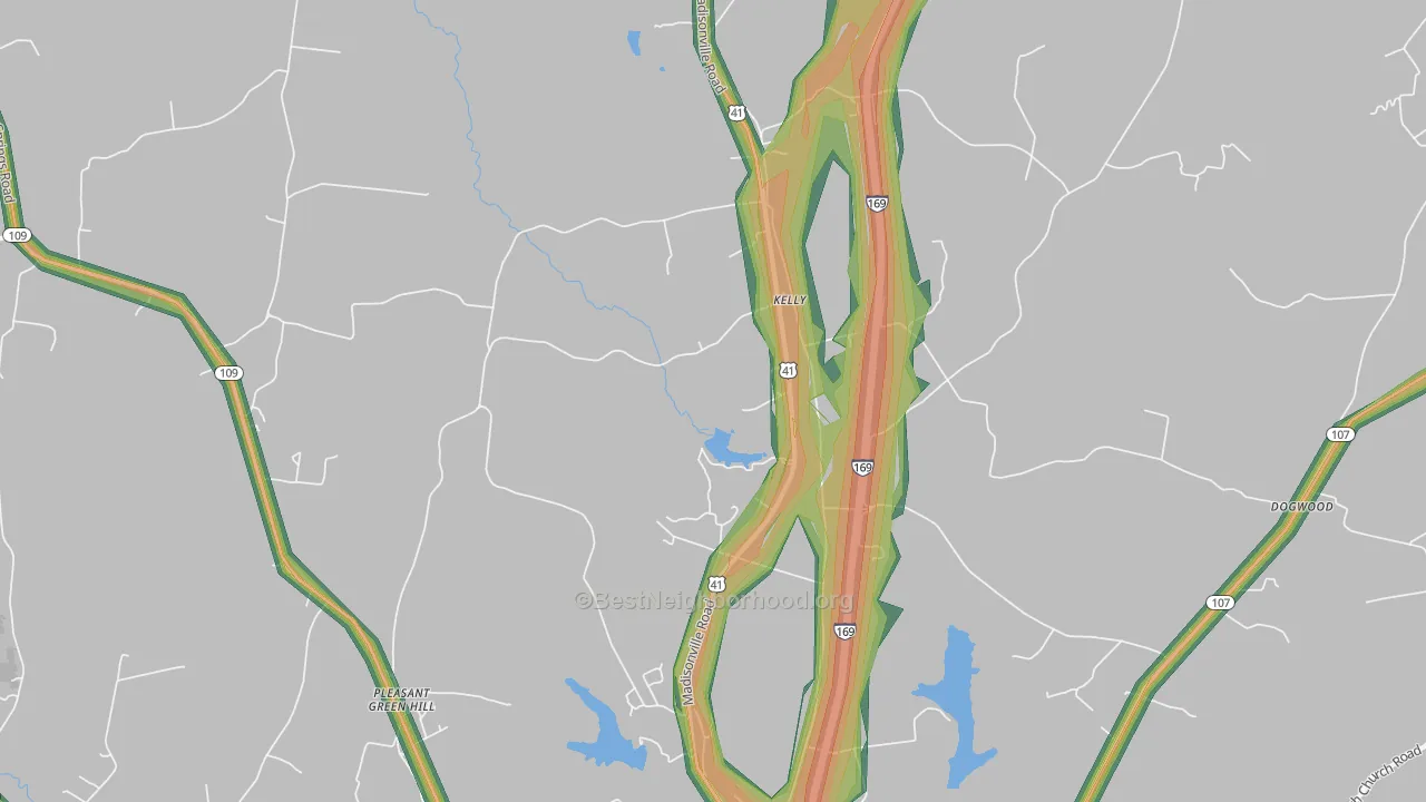 Kelly, KY Map of Noise Levels in Kelly
