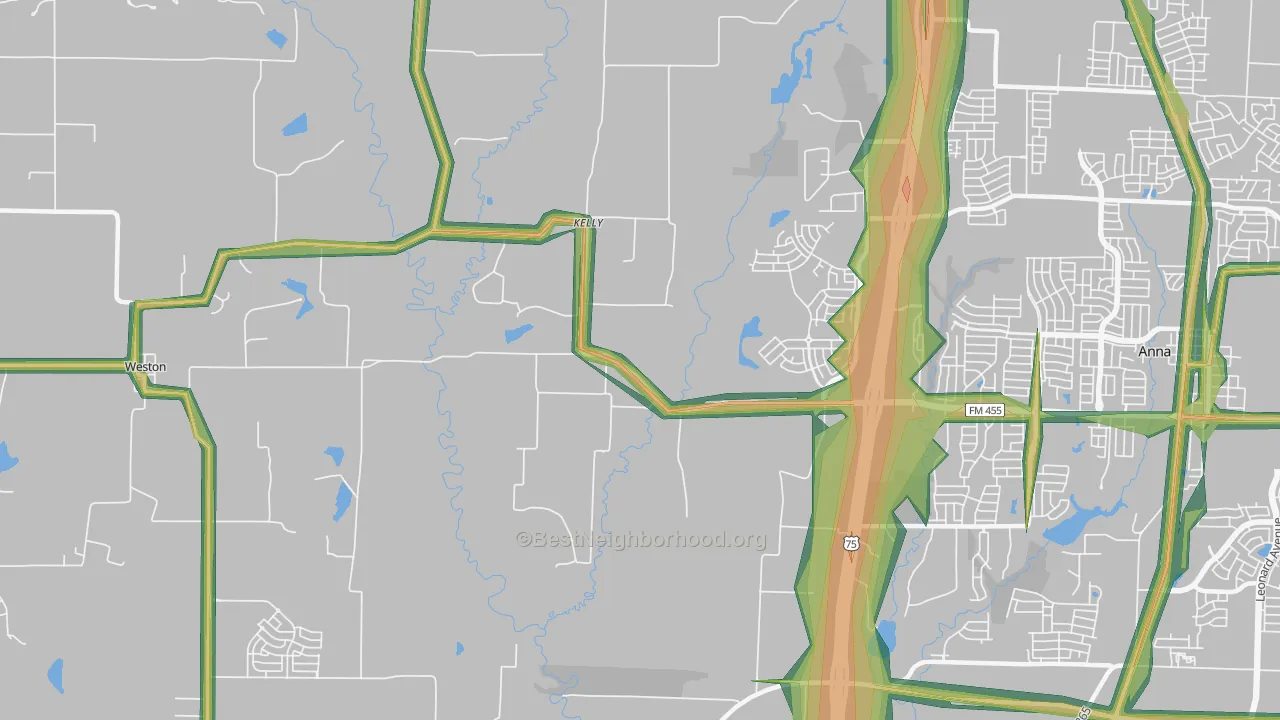 Kelly, TX Map of Noise Levels in Kelly