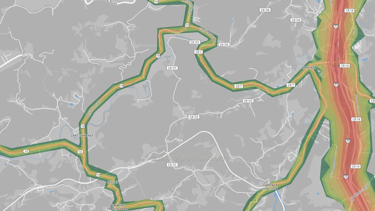 Kellysville, WV Map of Noise Levels in Kellysville