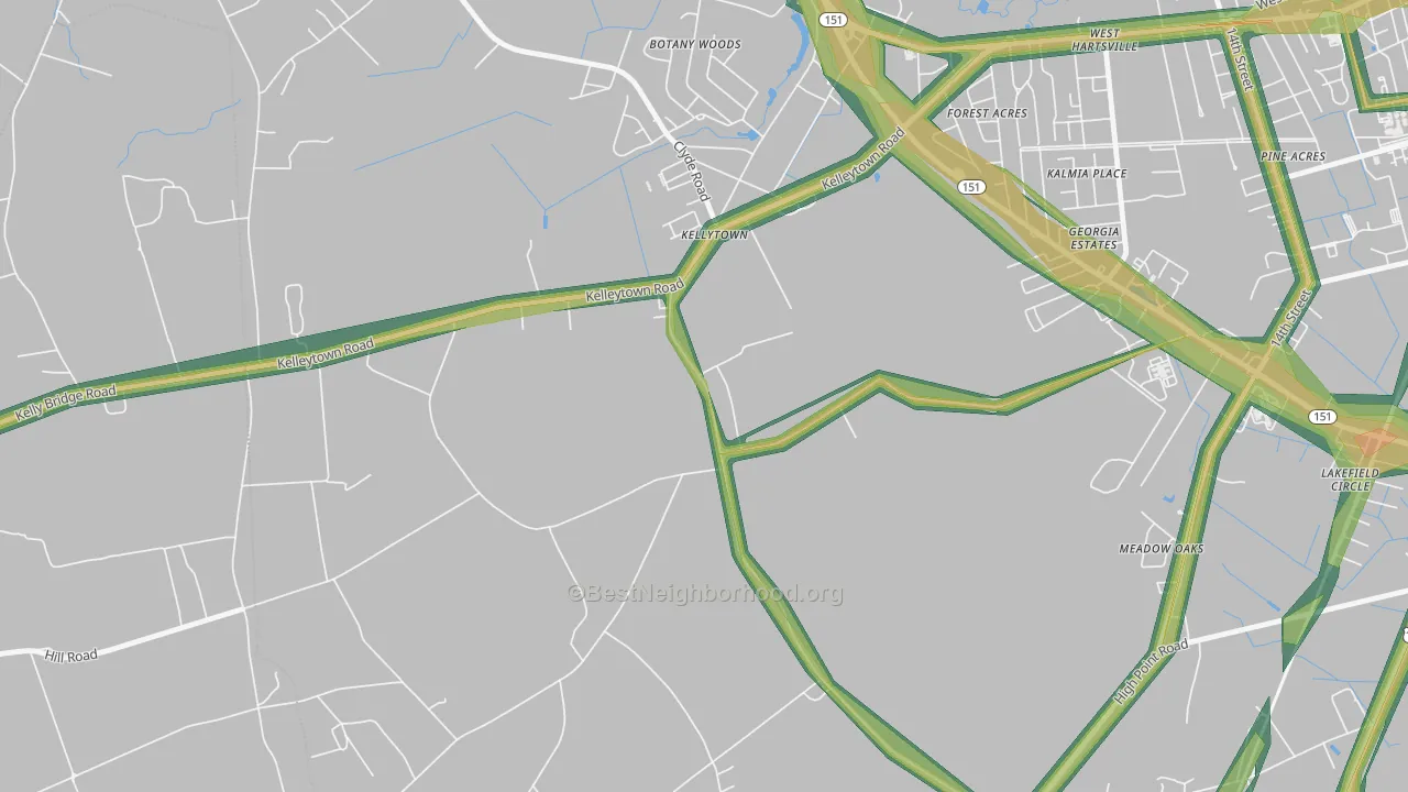 Kellytown, SC Map of Noise Levels in Kellytown