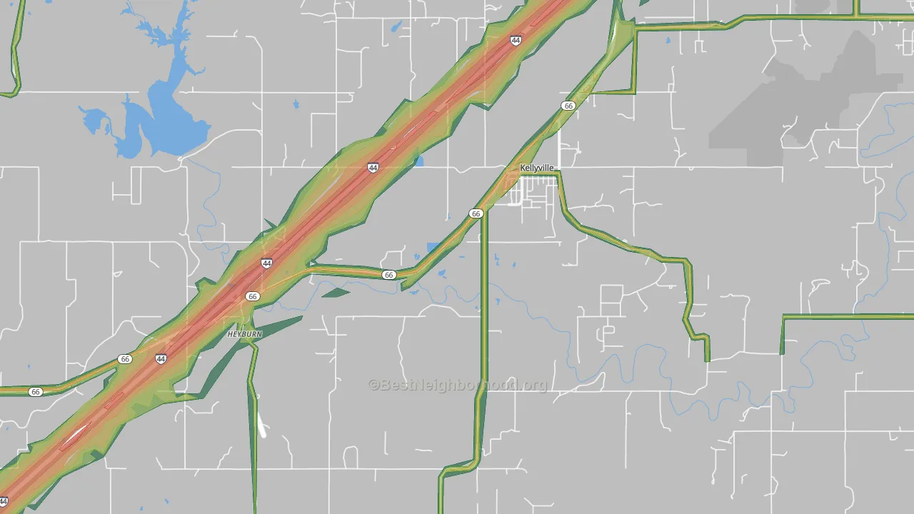 Kellyville, OK Map of Noise Levels in Kellyville