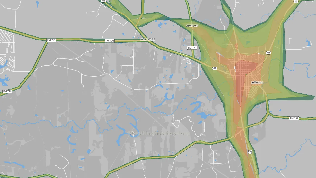 Kellyville, TX Map of Noise Levels in Kellyville