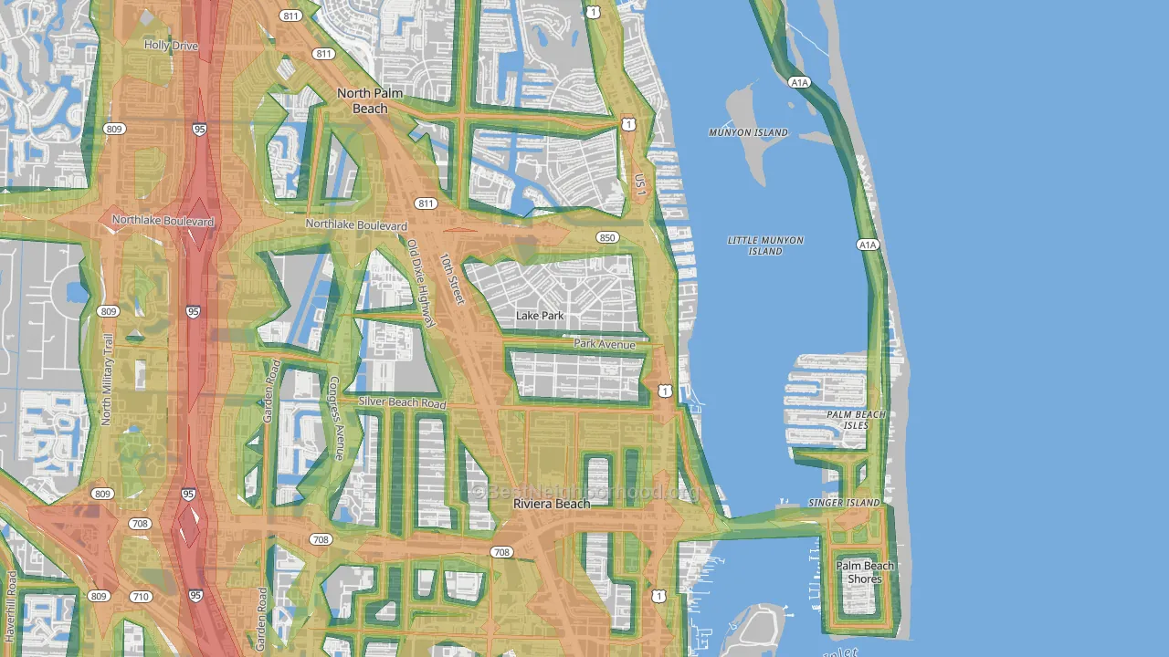 Kelsey City, Lake Park, FL Map of Noise Levels in Kelsey City