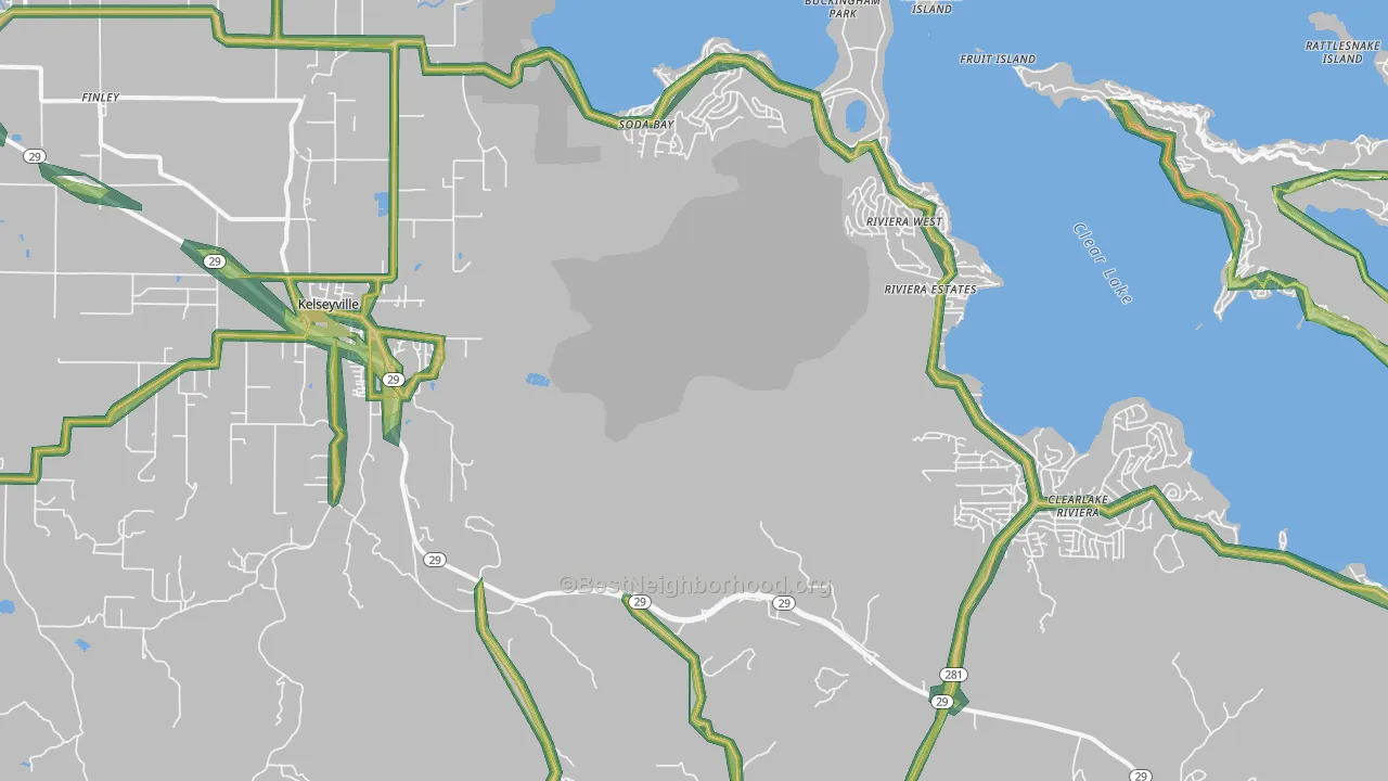 Kelseyville, CA Map of Noise Levels in Kelseyville