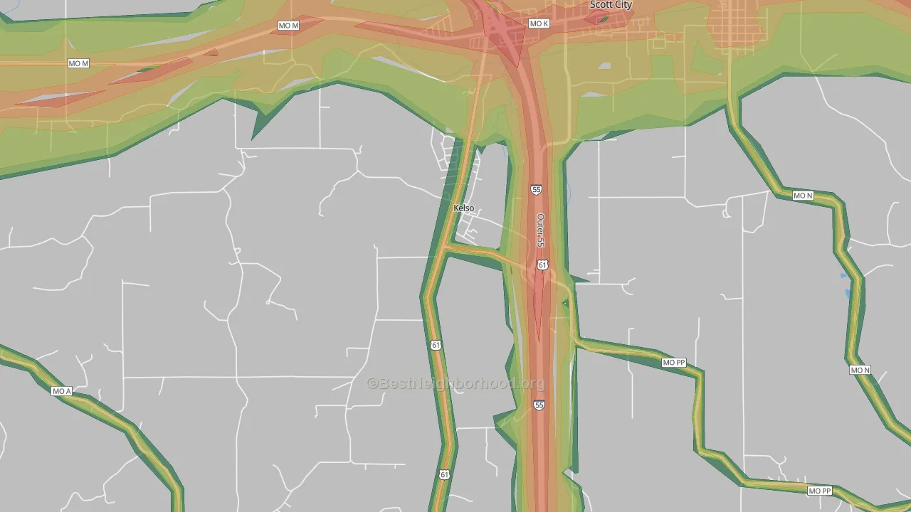 Kelso, MO Map of Noise Levels in Kelso