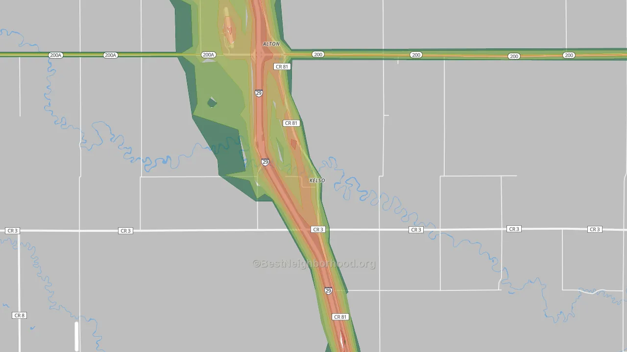 Kelso, ND Map of Noise Levels in Kelso