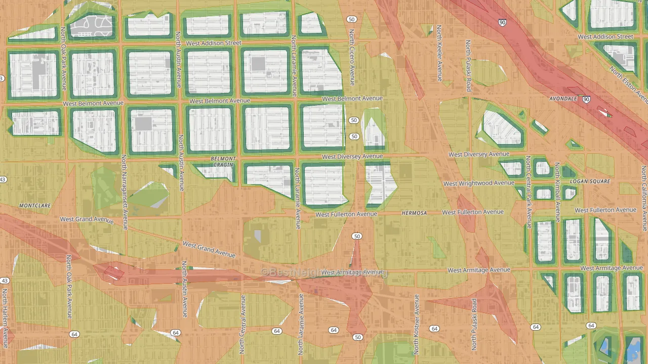 Kelvyn Grove, Chicago, IL Map of Noise Levels in Kelvyn Grove