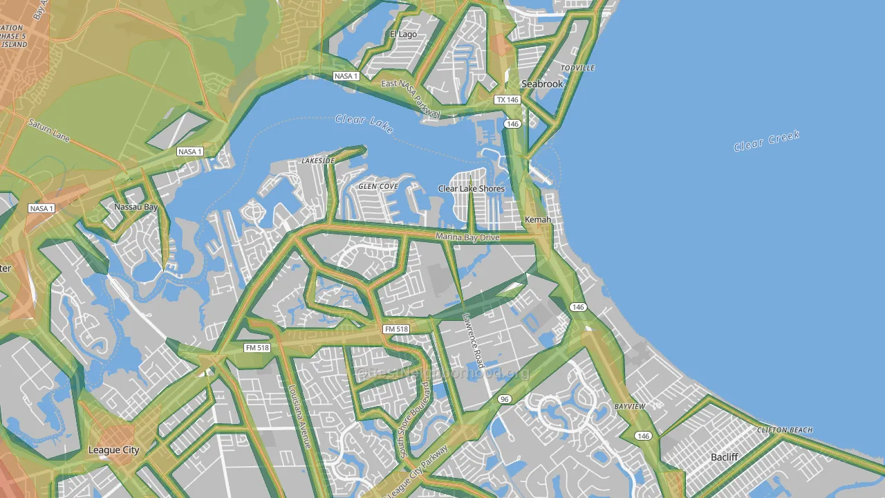 Kemah, TX Map of Noise Levels in Kemah