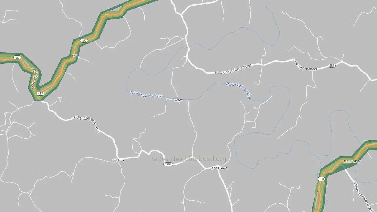 Kemp, KY Map of Noise Levels in Kemp