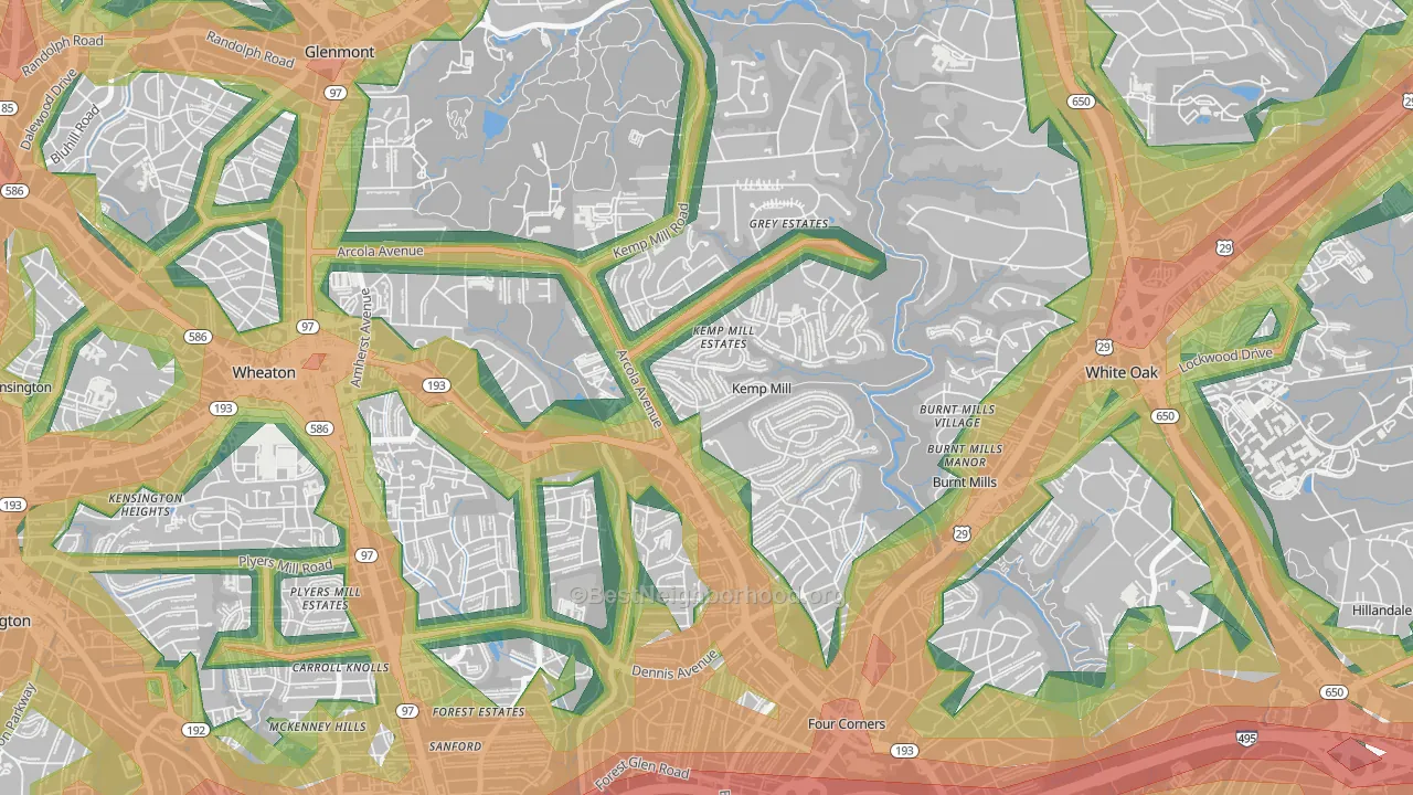 Kemp Mill, MD Map of Noise Levels in Kemp Mill