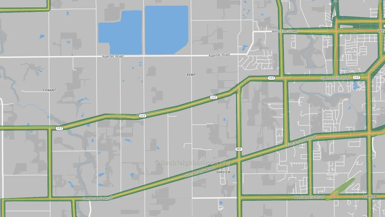 Kemp, OH Map of Noise Levels in Kemp
