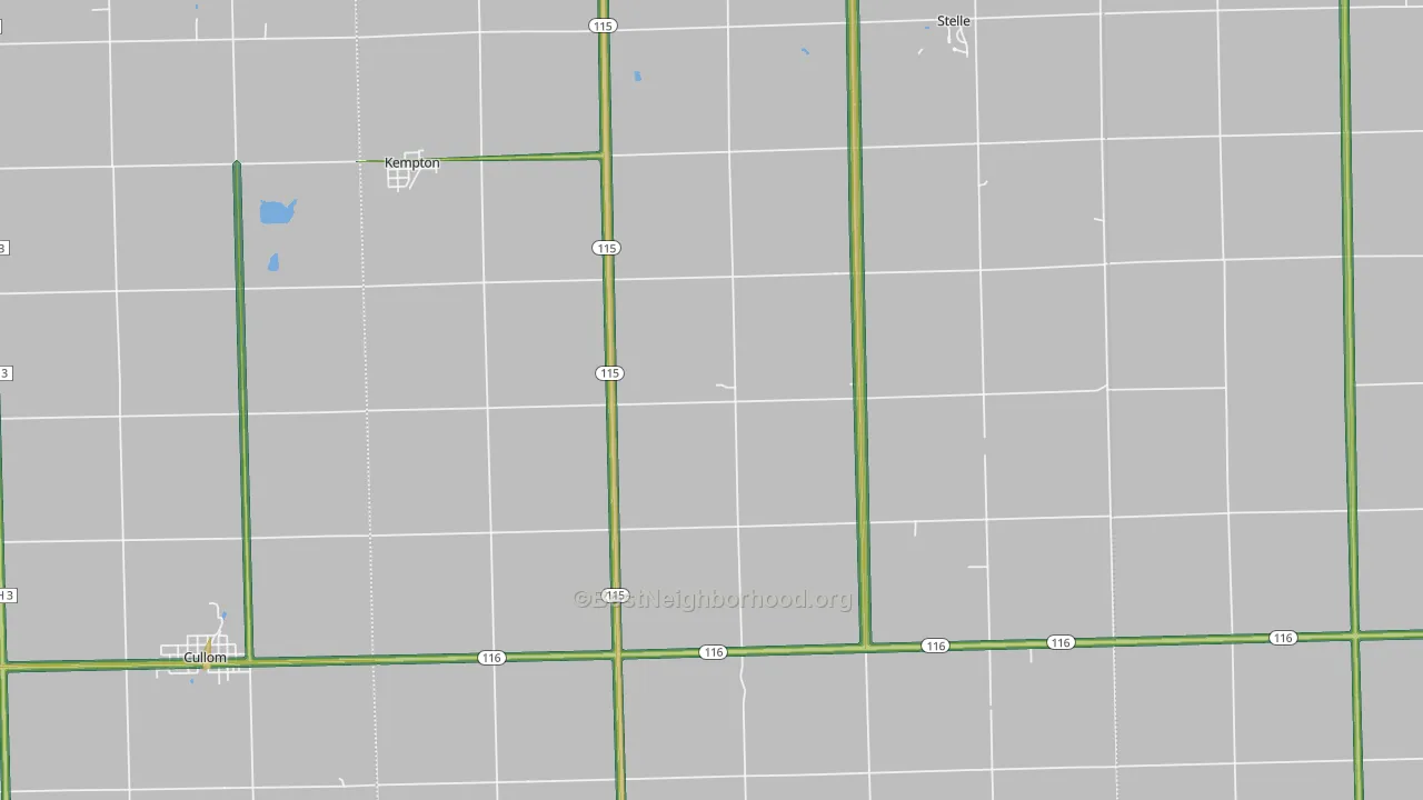 Kempton, IL Map of Noise Levels in Kempton