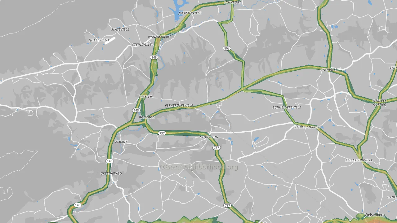 Kempton, PA Map of Noise Levels in Kempton