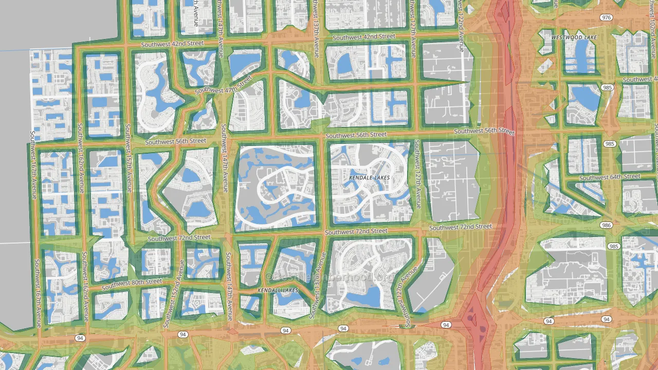 Kendale Lakes, FL Map of Noise Levels in Kendale Lakes