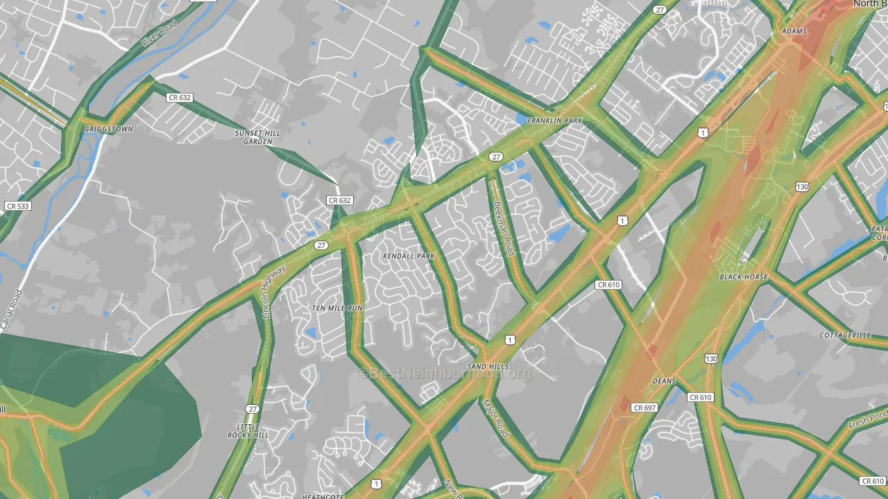 Kendall Park, NJ Map of Noise Levels in Kendall Park