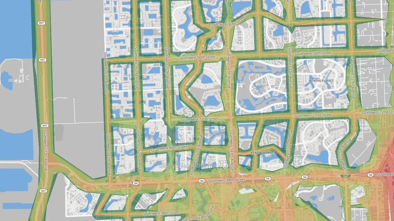 Kendall West, FL Map of Noise Levels in Kendall West