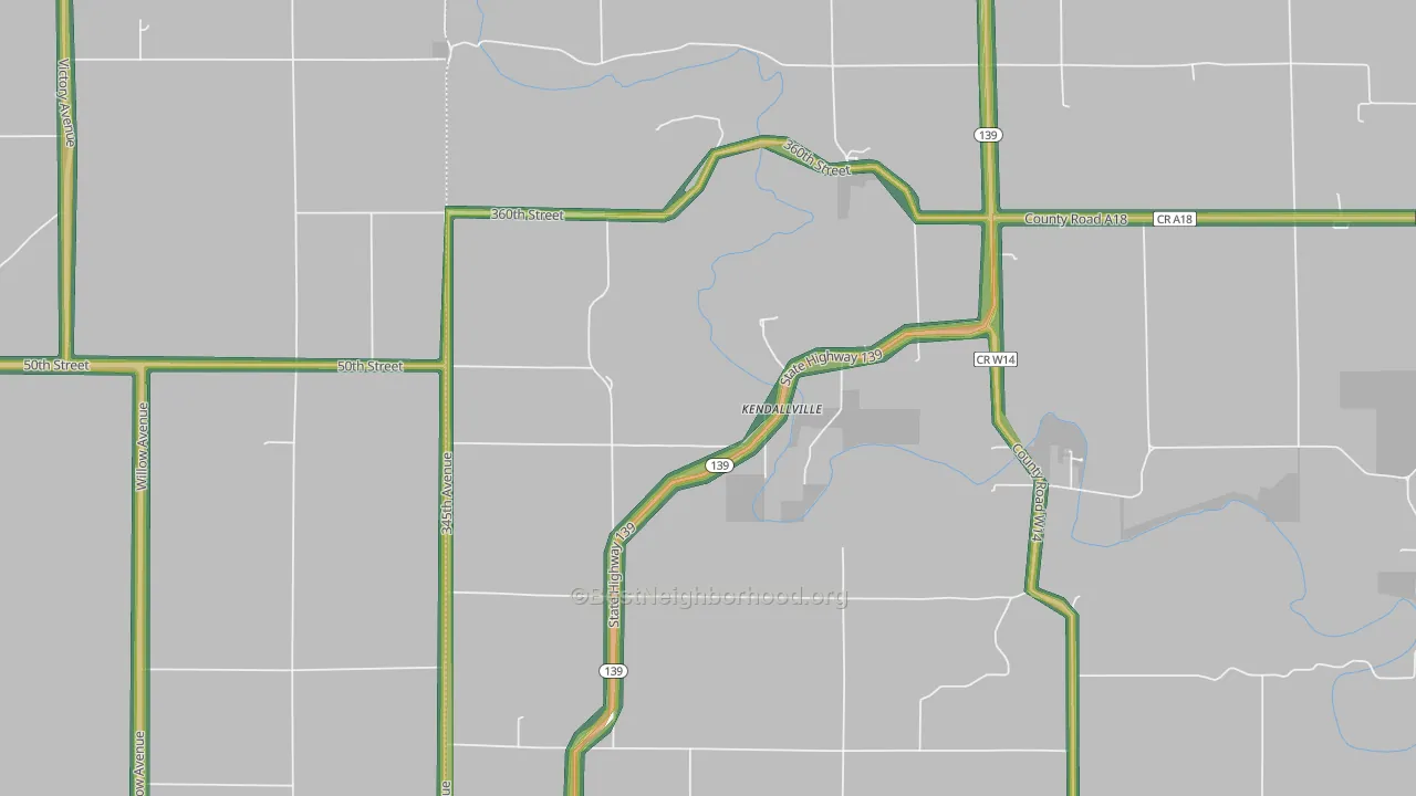 Kendallville, IA Map of Noise Levels in Kendallville