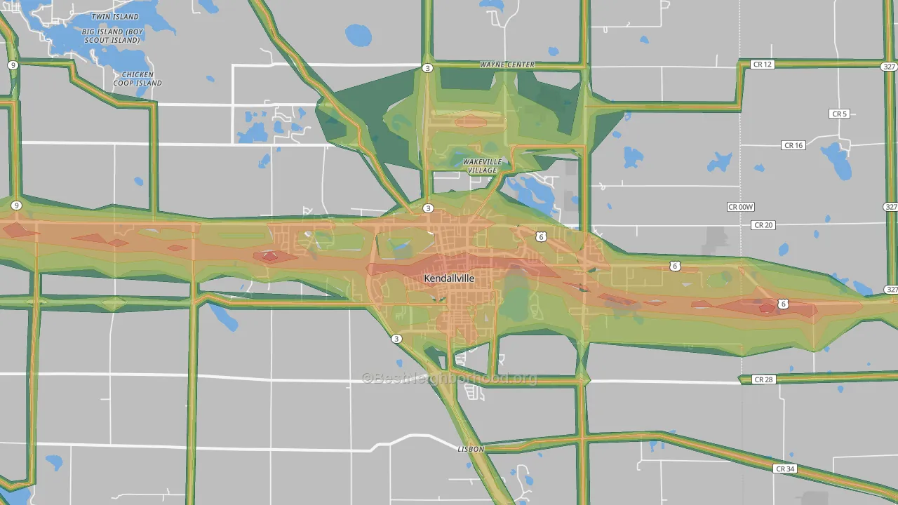 Kendallville, IN Map of Noise Levels in Kendallville