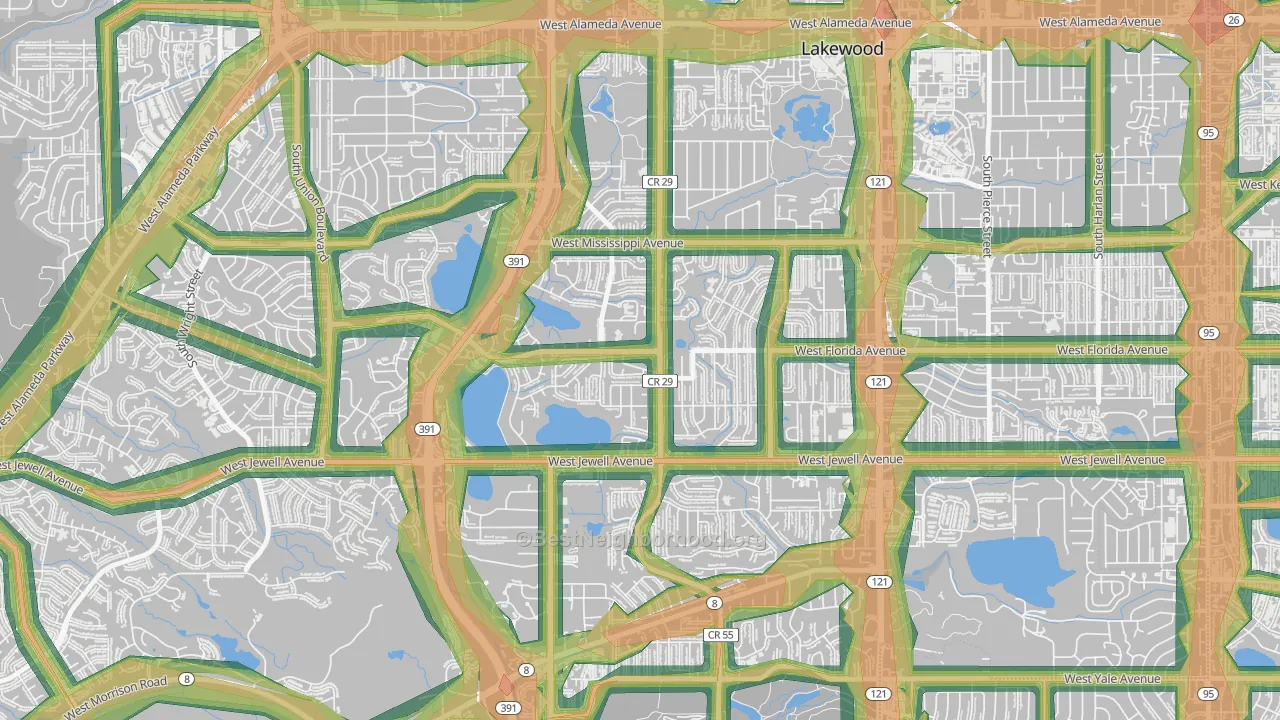 Kendrick Lake, Lakewood, CO Map of Noise Levels in Kendrick Lake