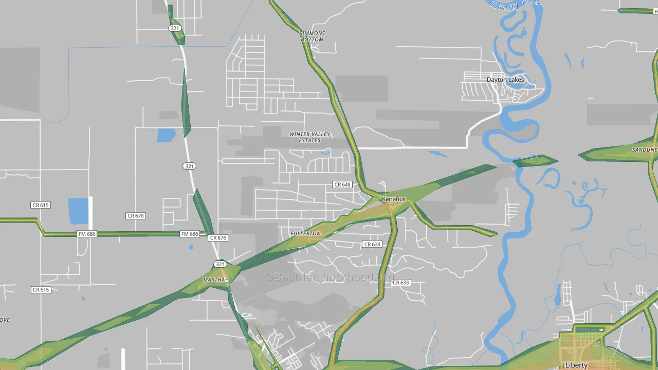 Kenefick, TX Map of Noise Levels in Kenefick
