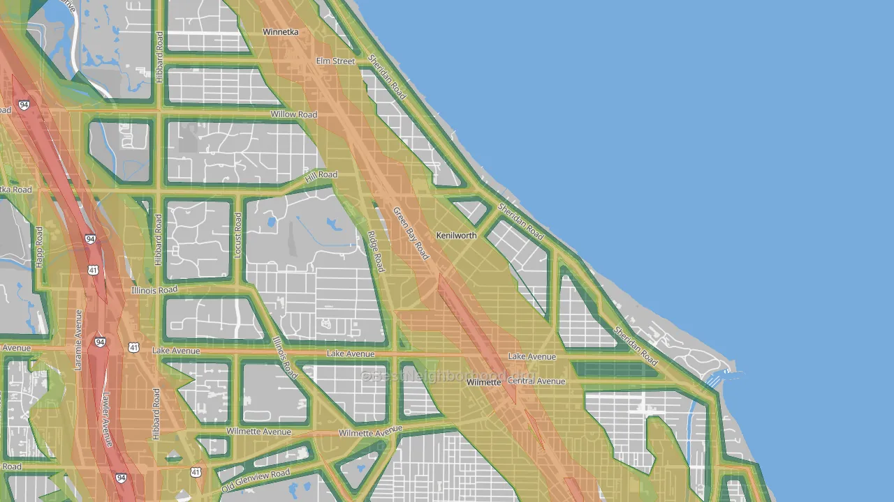 Kenilworth, IL Map of Noise Levels in Kenilworth