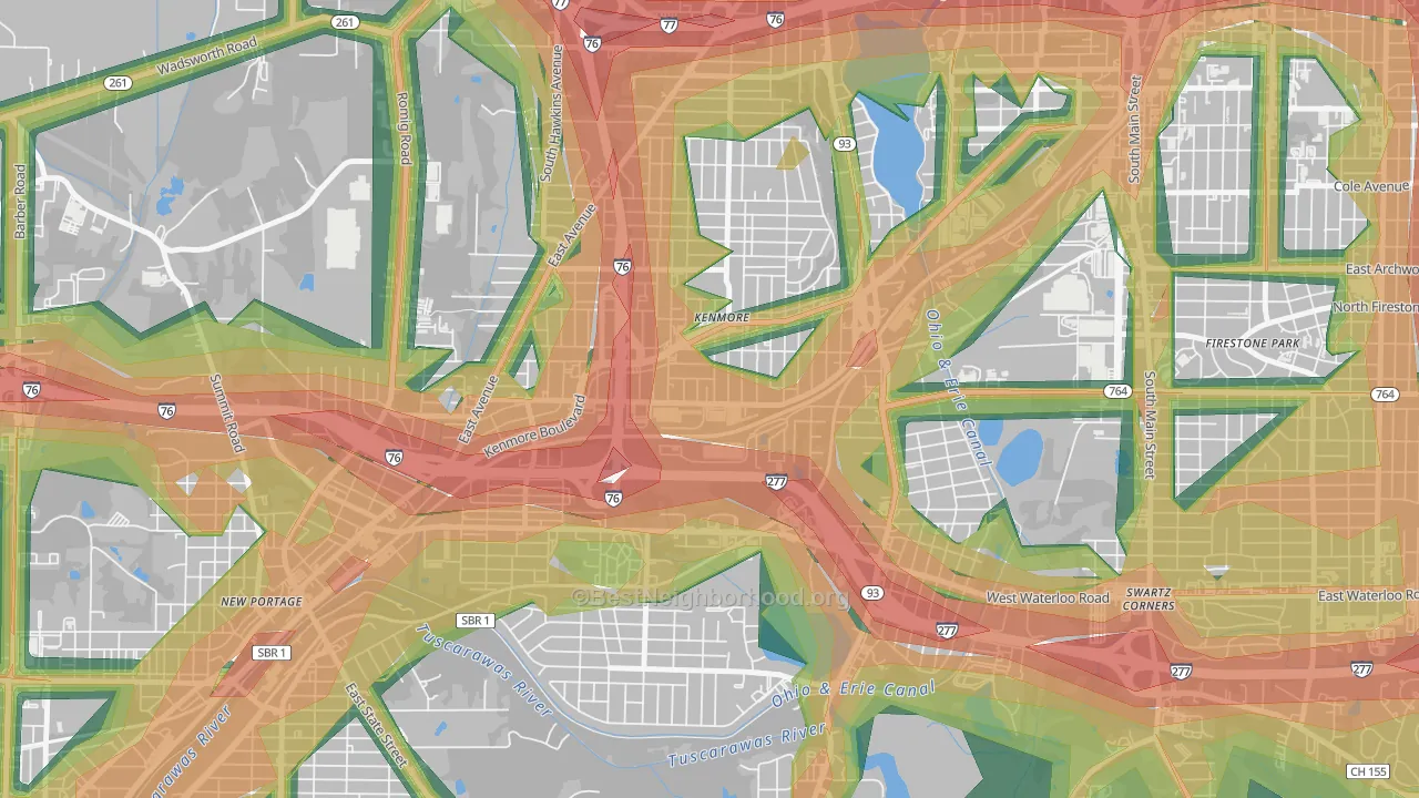 Kenmore, Akron, OH Map of Noise Levels in Kenmore
