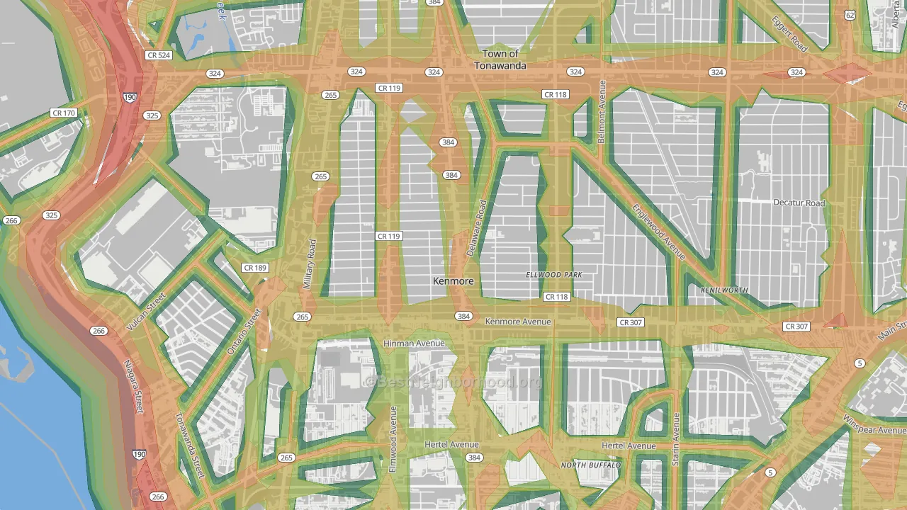 Kenmore, NY Map of Noise Levels in Kenmore