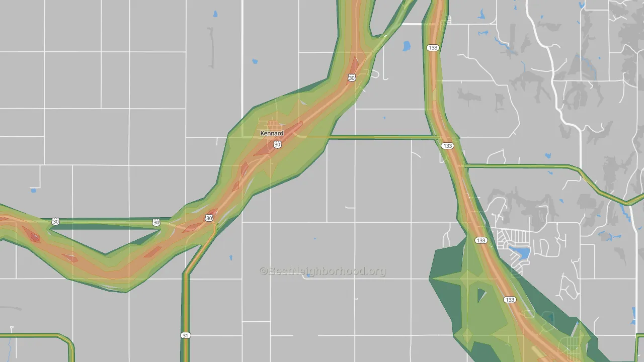 Kennard, NE Map of Noise Levels in Kennard