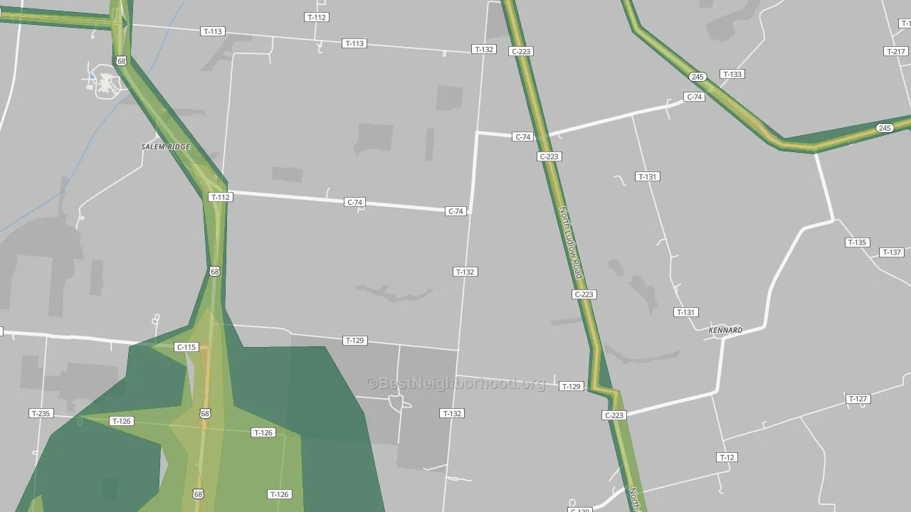 Kennard, OH Map of Noise Levels in Kennard