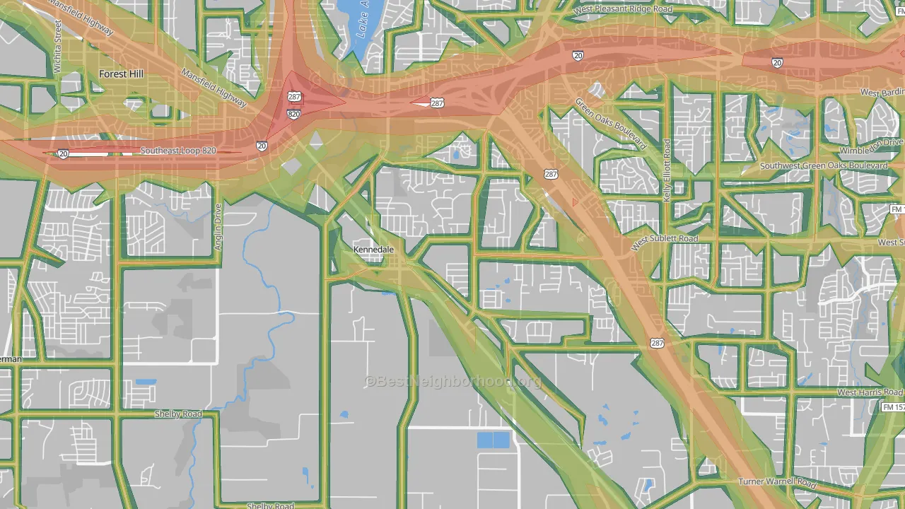 Kennedale, TX Map of Noise Levels in Kennedale