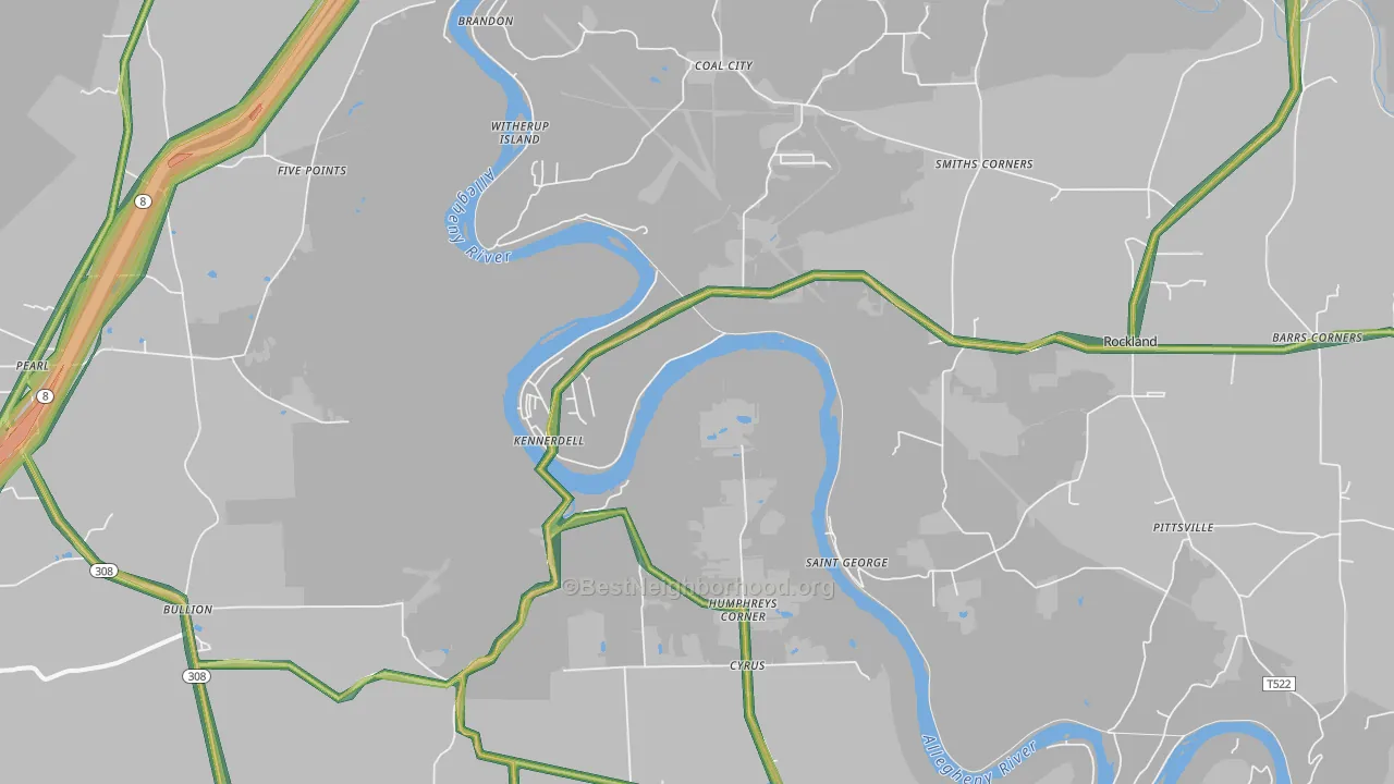 Kennerdell, PA Map of Noise Levels in Kennerdell