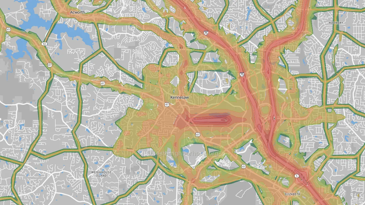 Kennesaw, GA Map of Noise Levels in Kennesaw