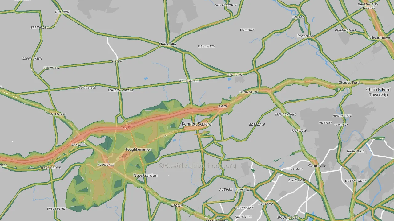 Kennett Square, PA Map of Noise Levels in Kennett Square