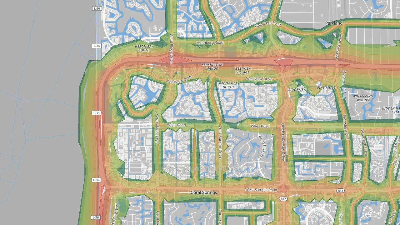 Kensington, Coral Springs, FL Map of Noise Levels in Kensington