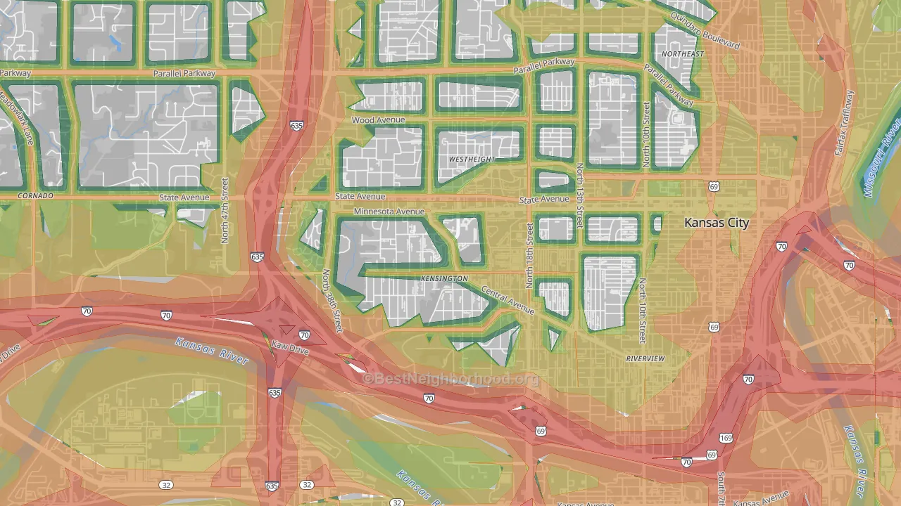 Kensington, Kansas City, KS Map of Noise Levels in Kensington