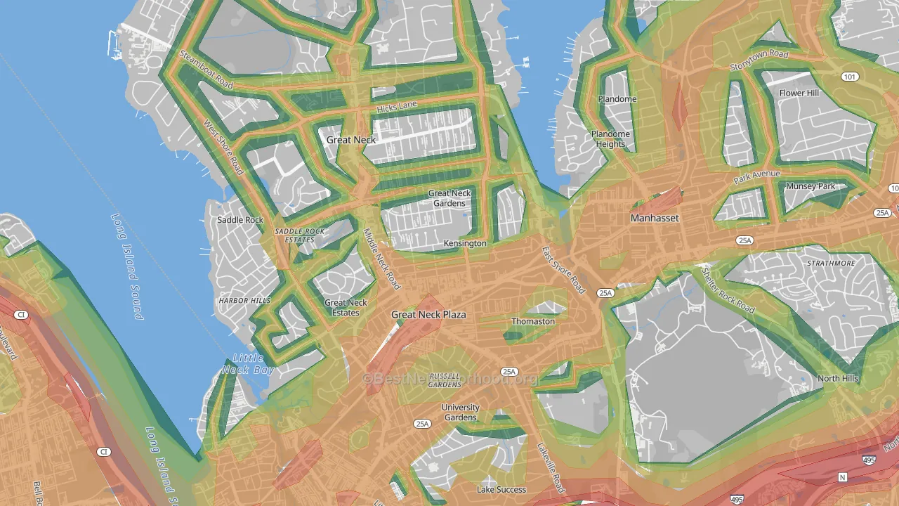 Kensington, NY Map of Noise Levels in Kensington