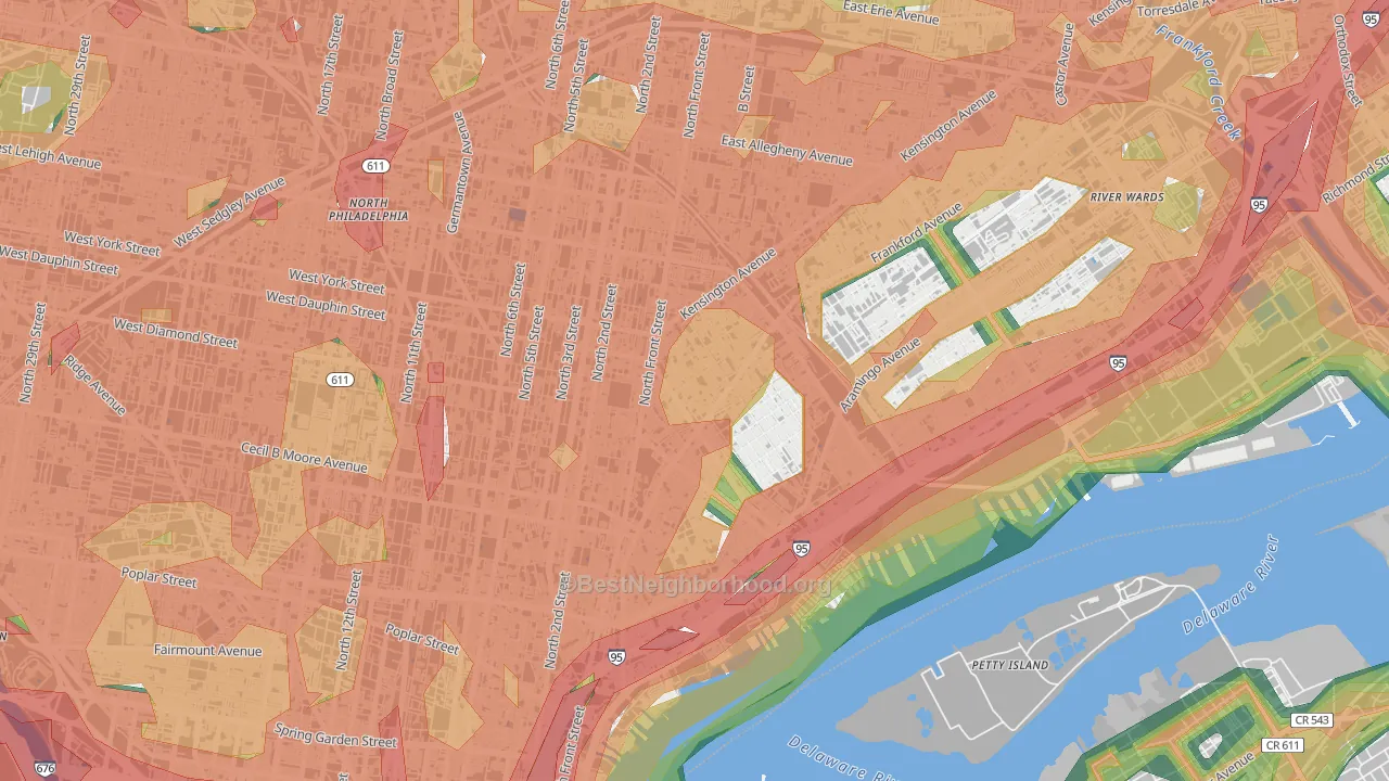 Kensington, Philadelphia, PA Map of Noise Levels in Kensington