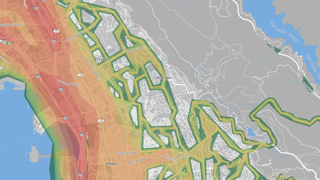 Kensington-San Francisco, Berkeley, CA Map of Noise Levels in Kensington-San Francisco
