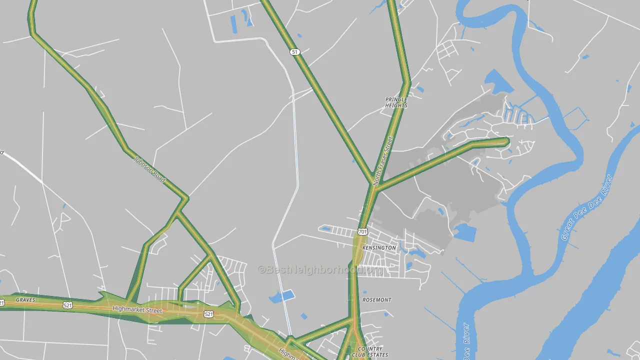 Kensington, SC Map of Noise Levels in Kensington