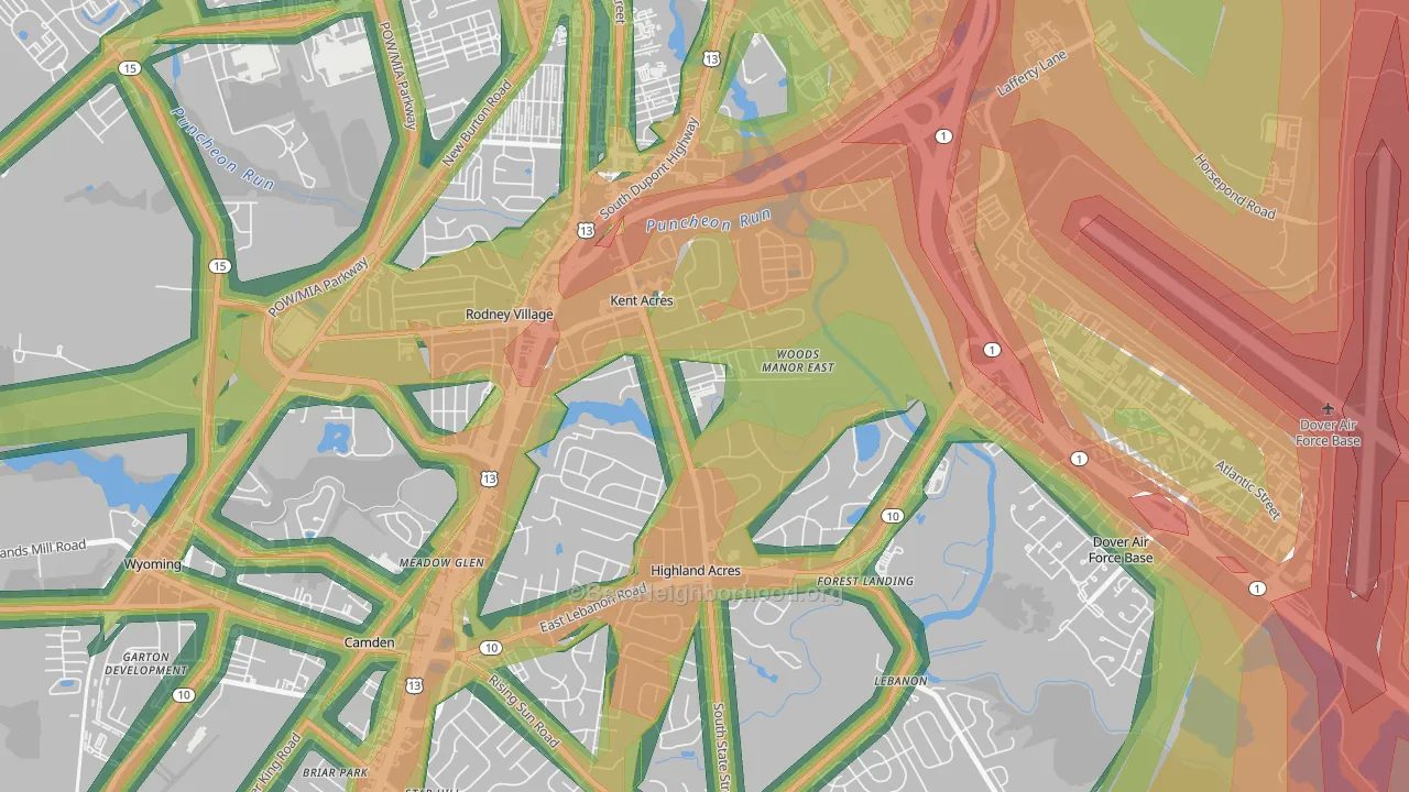 Kent Acres, Dover, DE Map of Noise Levels in Kent Acres