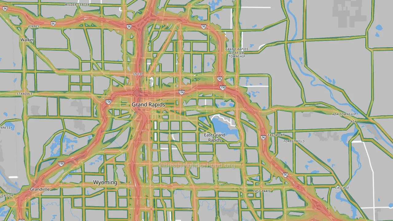 Kent County, MI Map of Noise Levels in Kent County