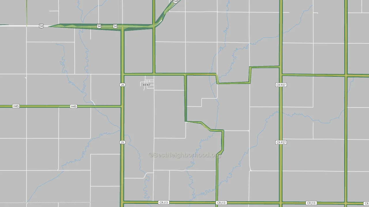Kent, IA Map of Noise Levels in Kent