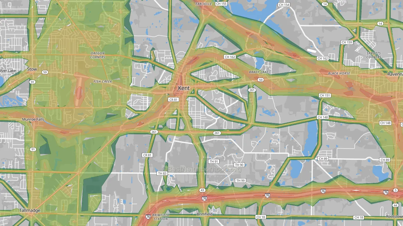 Kent, OH Map of Noise Levels in Kent