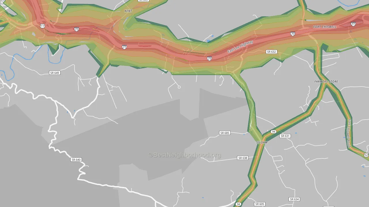 Kent, VA Map of Noise Levels in Kent