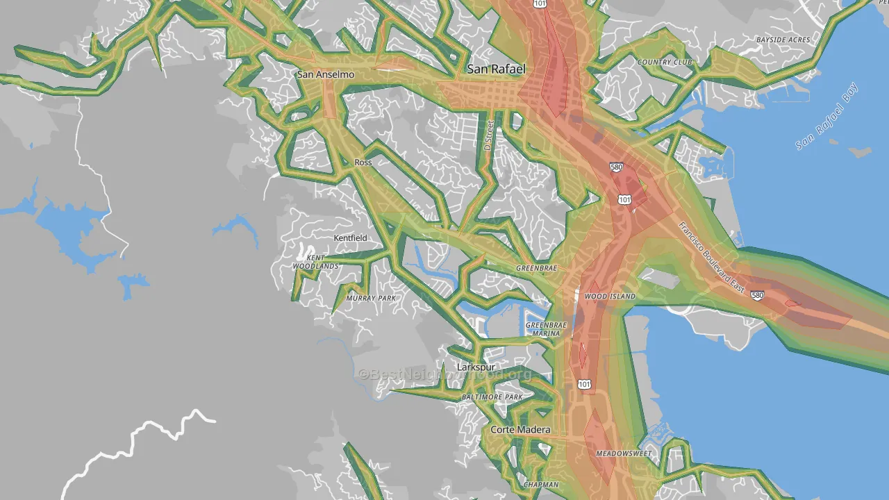 Kentfield, CA Map of Noise Levels in Kentfield
