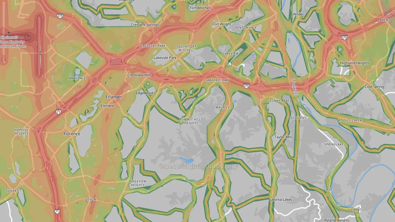 Kenton County, KY Map of Noise Levels in Kenton County