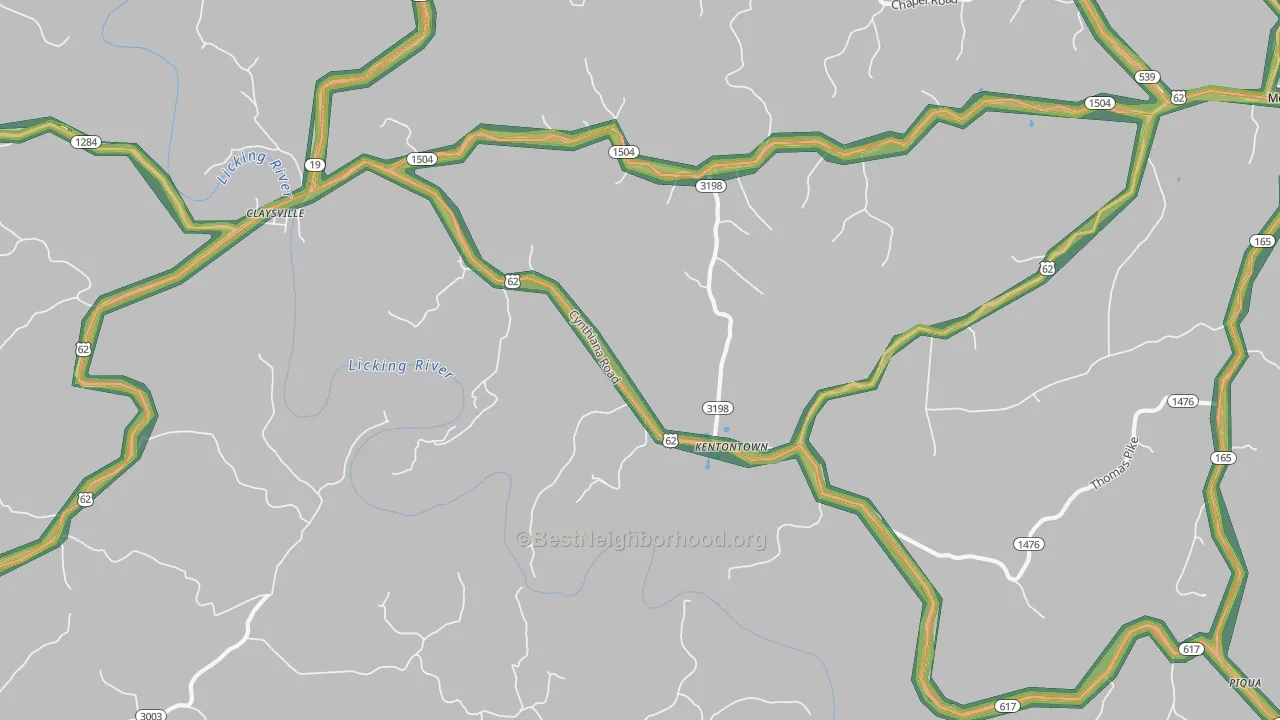 Kentontown, KY Map of Noise Levels in Kentontown