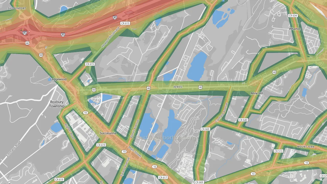 Kenvil, NJ Map of Noise Levels in Kenvil